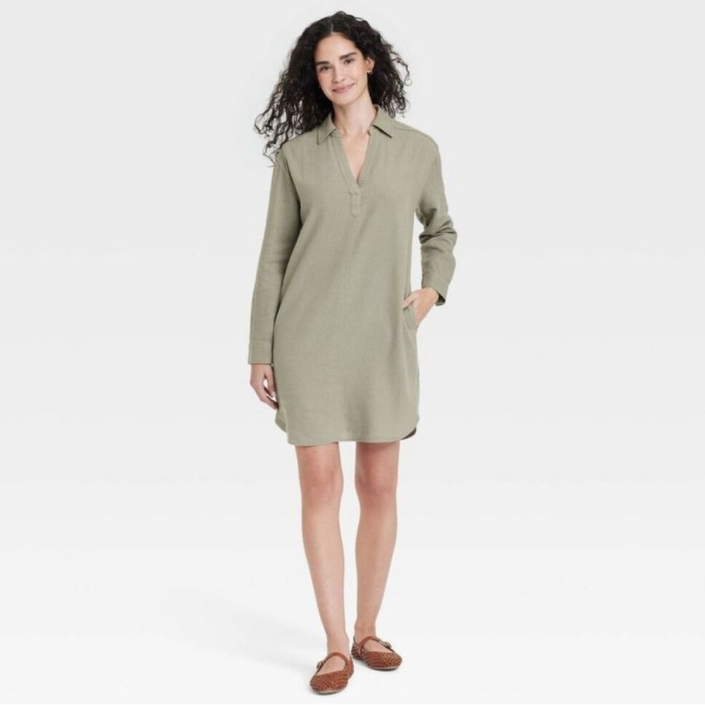 💕NWT Universal Thread Linen Long Sleeve Shirt Dress size M